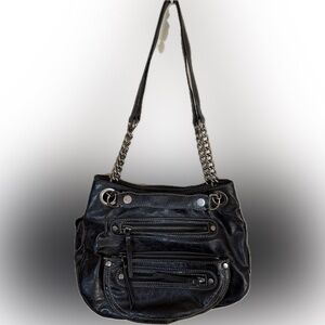 Nine West Black/Brown Shoulder Bag Chain Strap Multi Pocket Purse